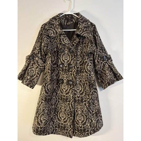 Luii Large Coat Jacket Wool Blend Brown Filigree Buttons Lined - Picture 1 of 6